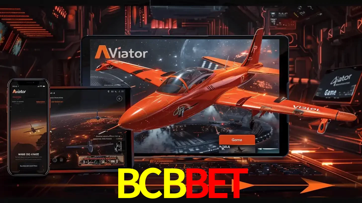 Apresentação tecnológica do jogo Aviator com um avião saindo da tela de um tablet, demonstrando a experiência imersiva em múltiplos dispositivos no BCBBET.