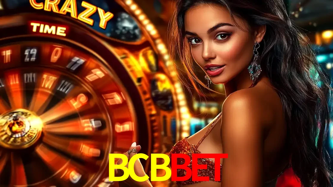 Mulher ao lado da roda de prêmios do jogo de cassino ao vivo Crazy Time, um dos shows de jogos mais emocionantes oferecidos pela plataforma de apostas BCBBET.