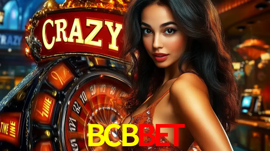 Mulher glamourosa olhando para a câmera com a roda vermelha do Crazy Time ao fundo em um ambiente de cassino, destacando a emoção dos jogos ao vivo no BCBBET.