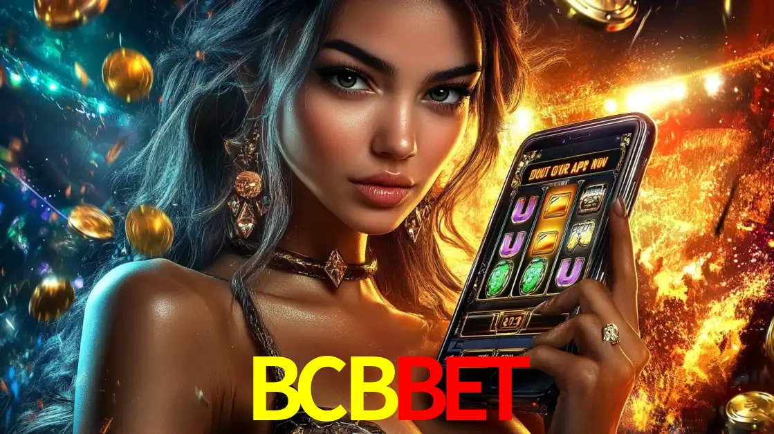 Mulher elegante mostrando um jogo de caça-níqueis em seu smartphone, destacando a experiência de cassino móvel oferecida pelo aplicativo BCBBET.